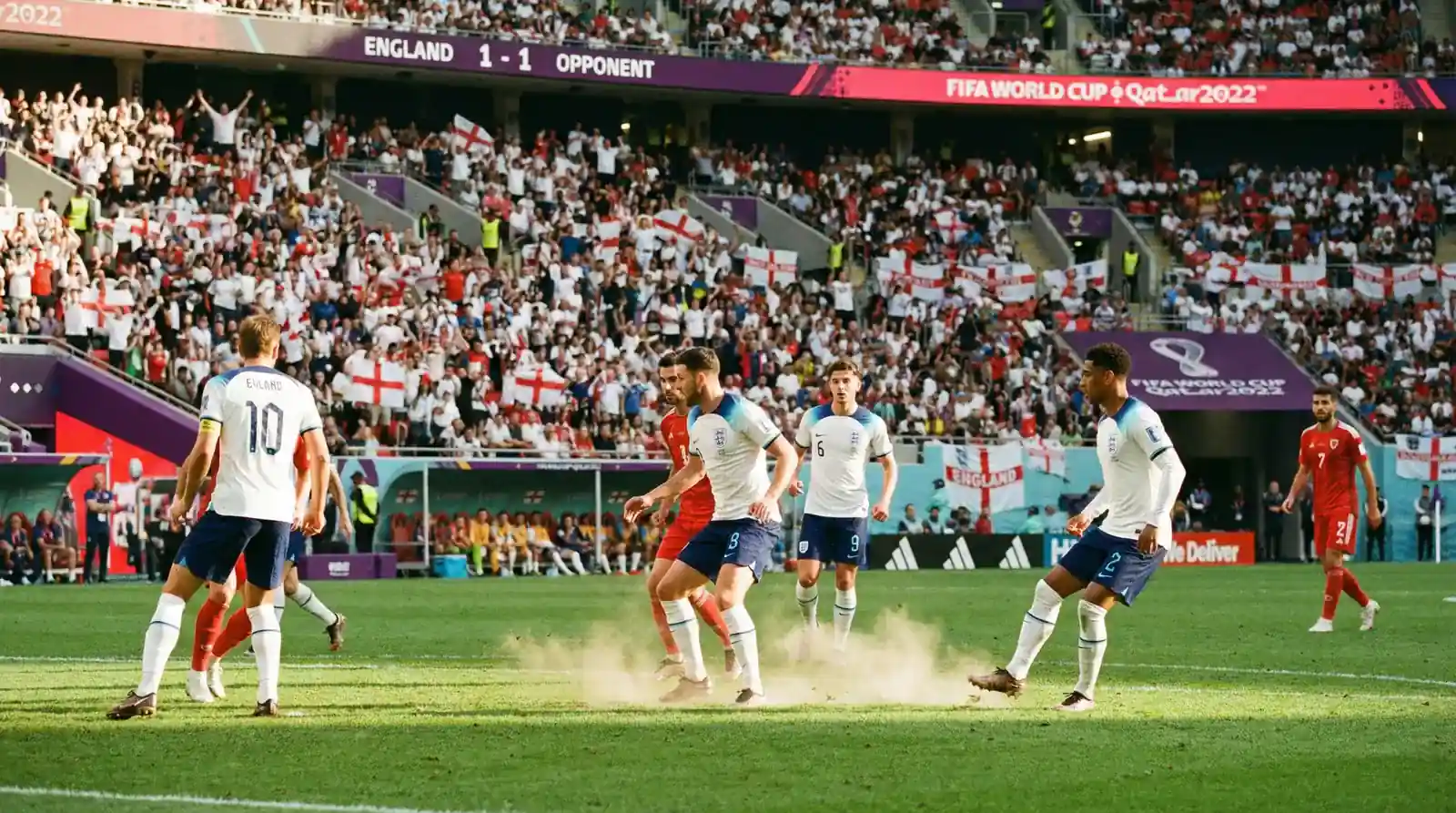 Anglijas futbola izlase baltajos kreklos ar Hariju Keinu Pasaules kausa 2026 turnīrā