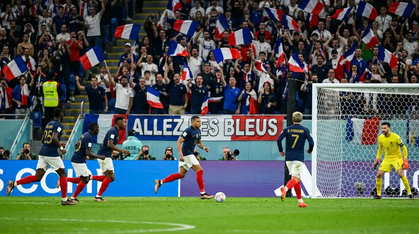 Francijas futbola izlase zilajos kreklos ar Kiliānu Mbapē Pasaules kausa 2026 turnīrā