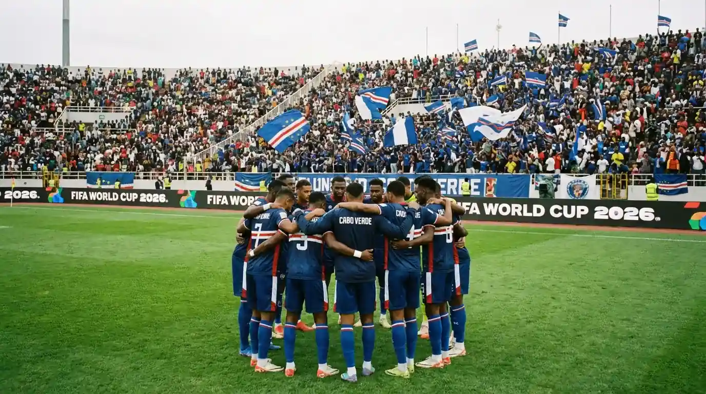 Kaboverdes futbola izlase zilajos kreklos Pasaules kausa 2026 vēsturiskajā debijā