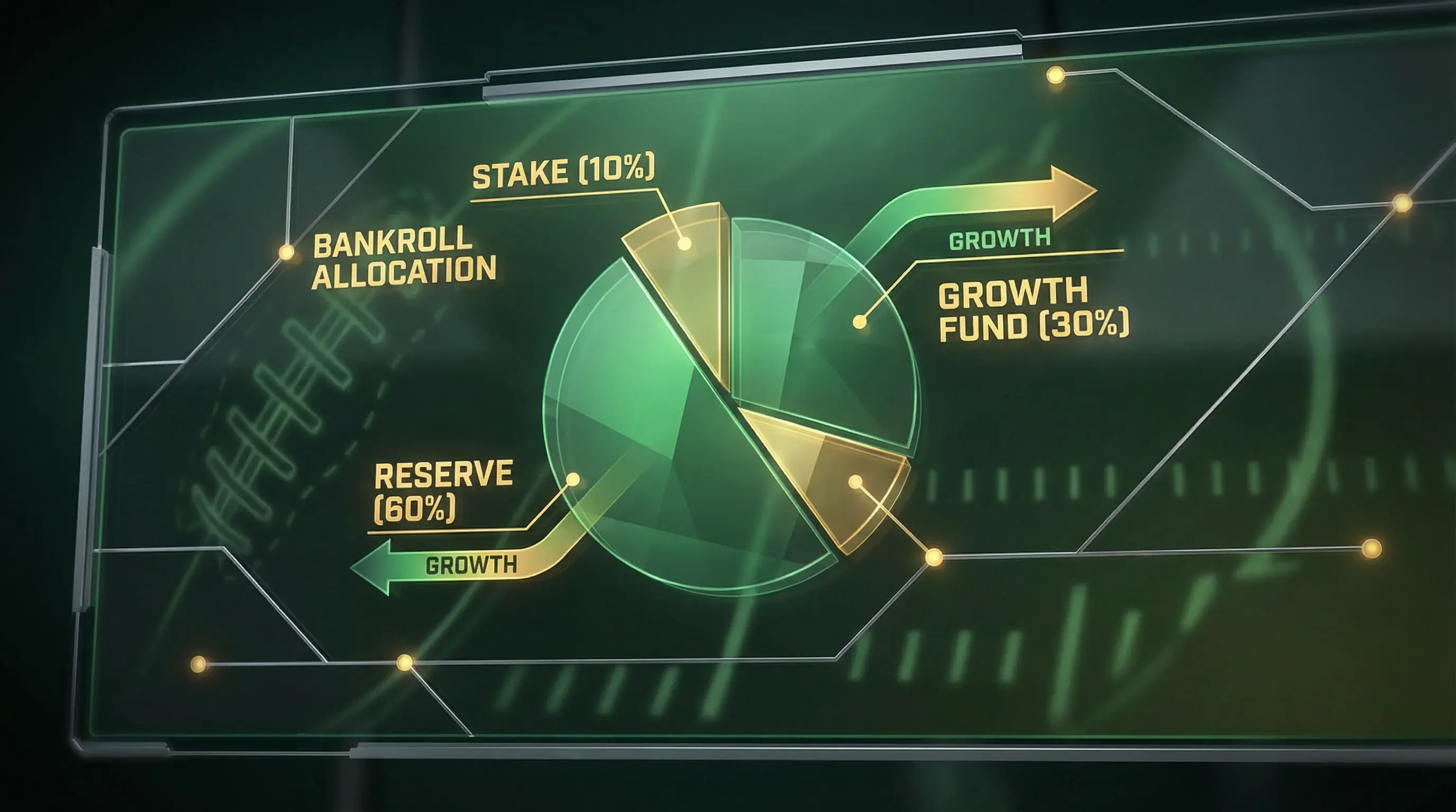 Bankroll pārvaldības diagramma ar procentuālo likmju sadalījumu