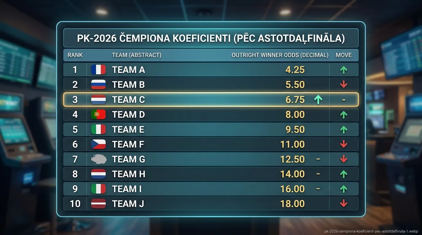 PK 2026 čempiona koeficienti pēc 1/8 fināla: Francija noturas, Norvēģija lec augšup