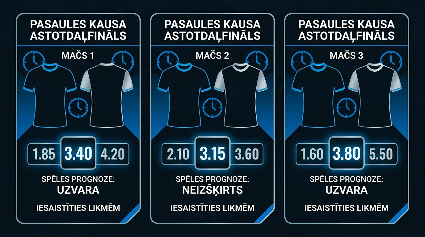 PK 2026 prognozes 1. jūlijā: trīs 1/16 fināla spēles, koeficienti un Latvijas laiki